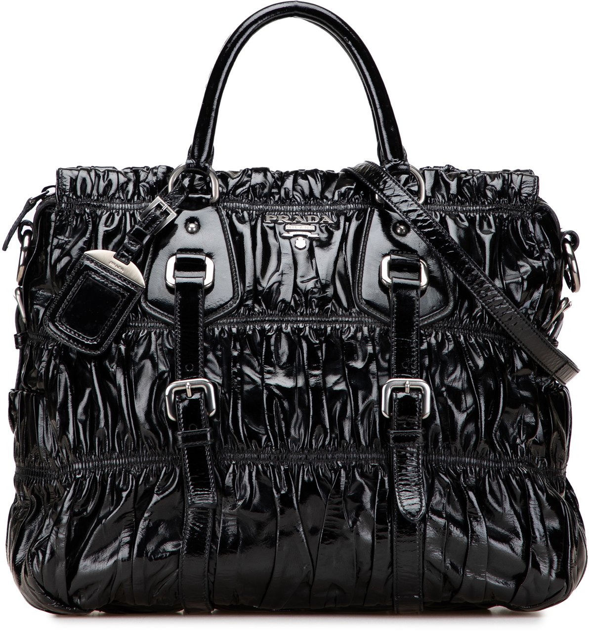 Prada Vernice Gaufre Satchel Zwart