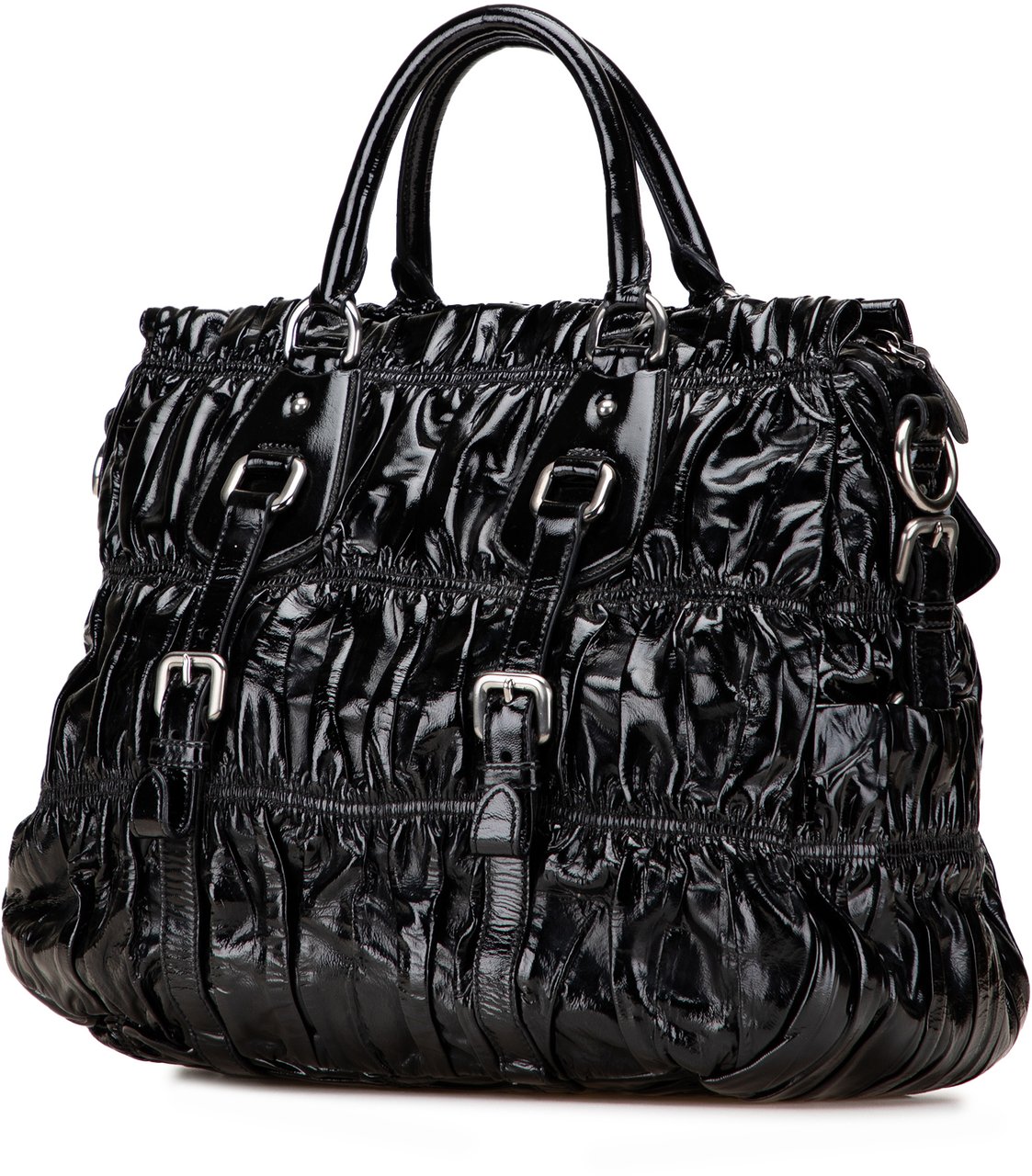 Prada Vernice Gaufre Satchel Zwart