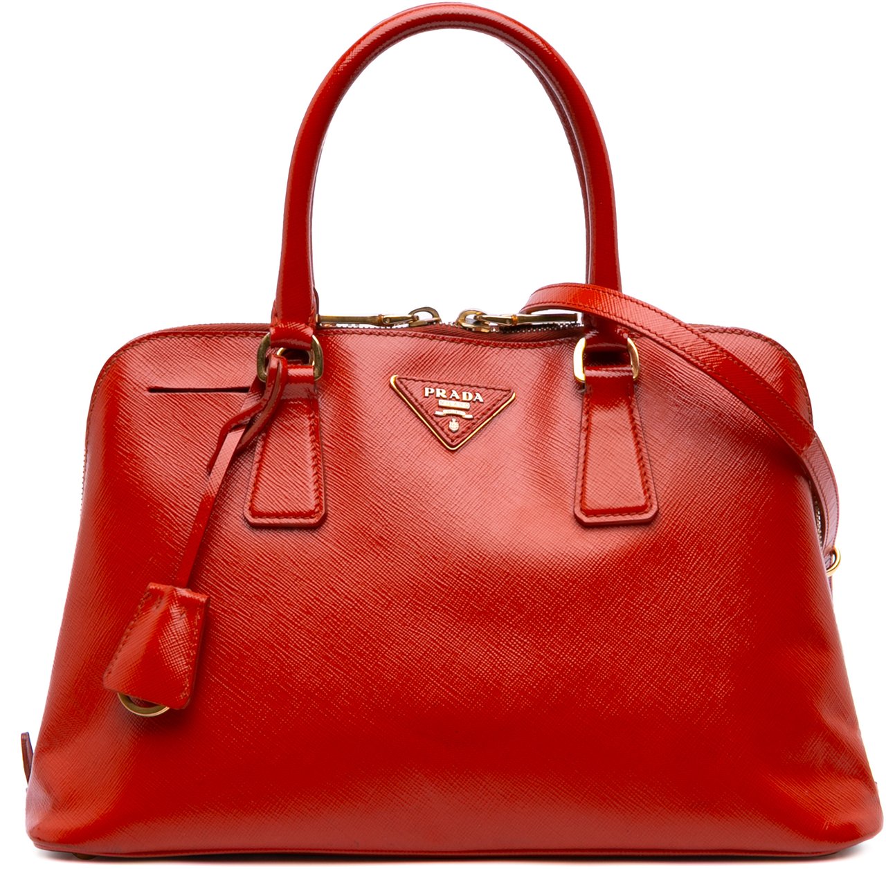 Prada Medium Saffiano Vernice Promenade Satchel Oranje