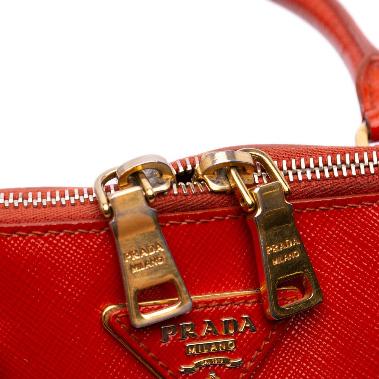 Prada Medium Saffiano Vernice Promenade Satchel Oranje