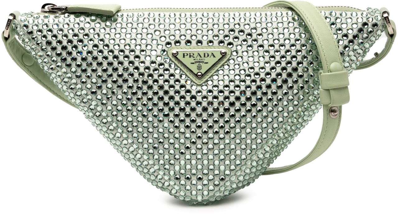 Prada Satin Crystal Embellished Triangle Pouch Groen