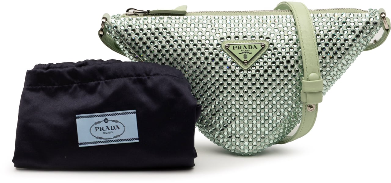 Prada Satin Crystal Embellished Triangle Pouch Groen