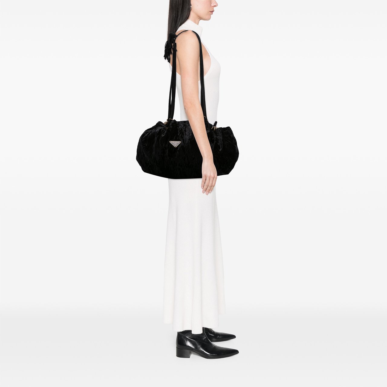 Prada Velvet Shoulder Bag Zwart