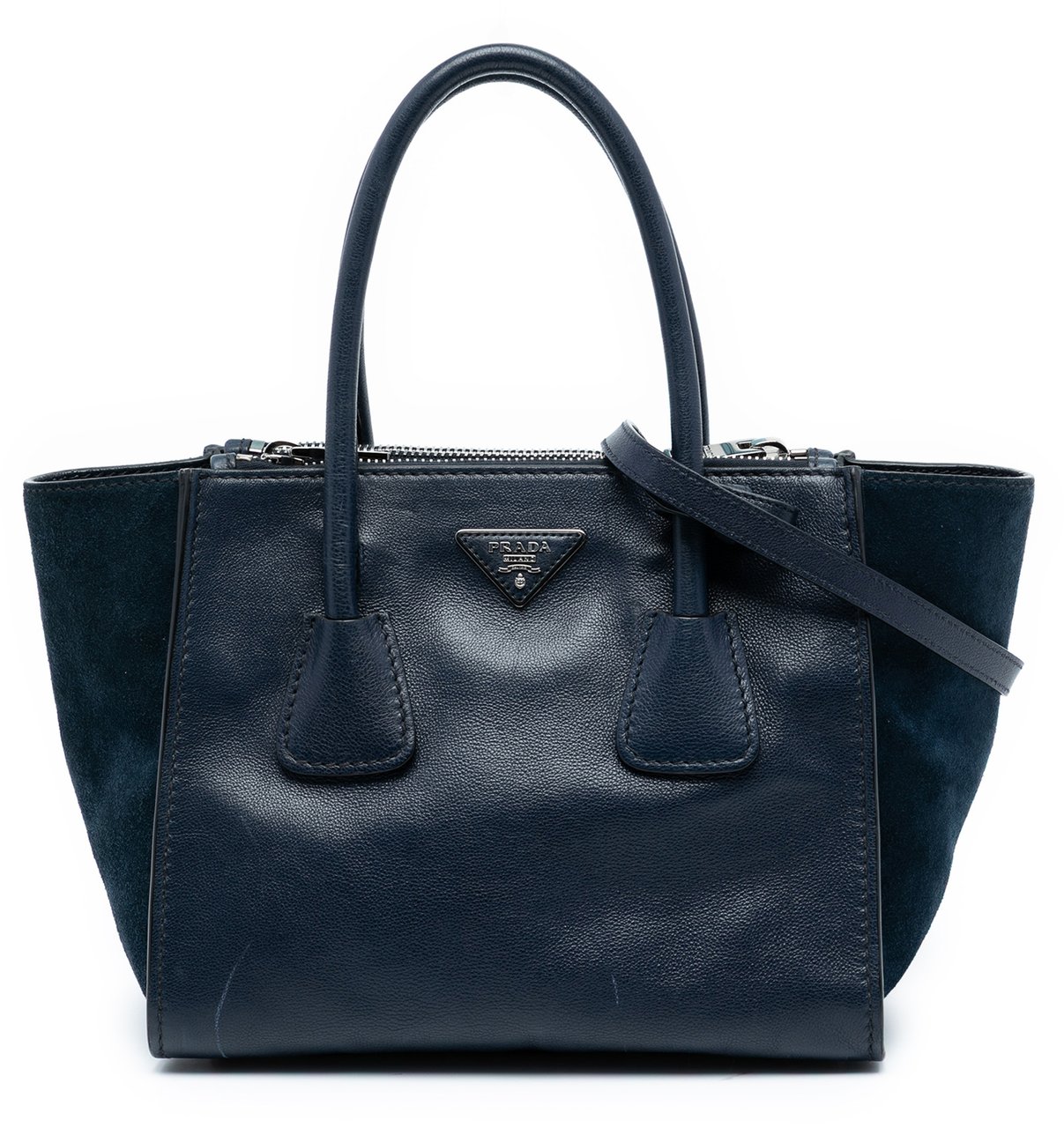 Prada Glace Calf Twin Pocket Satchel Blauw