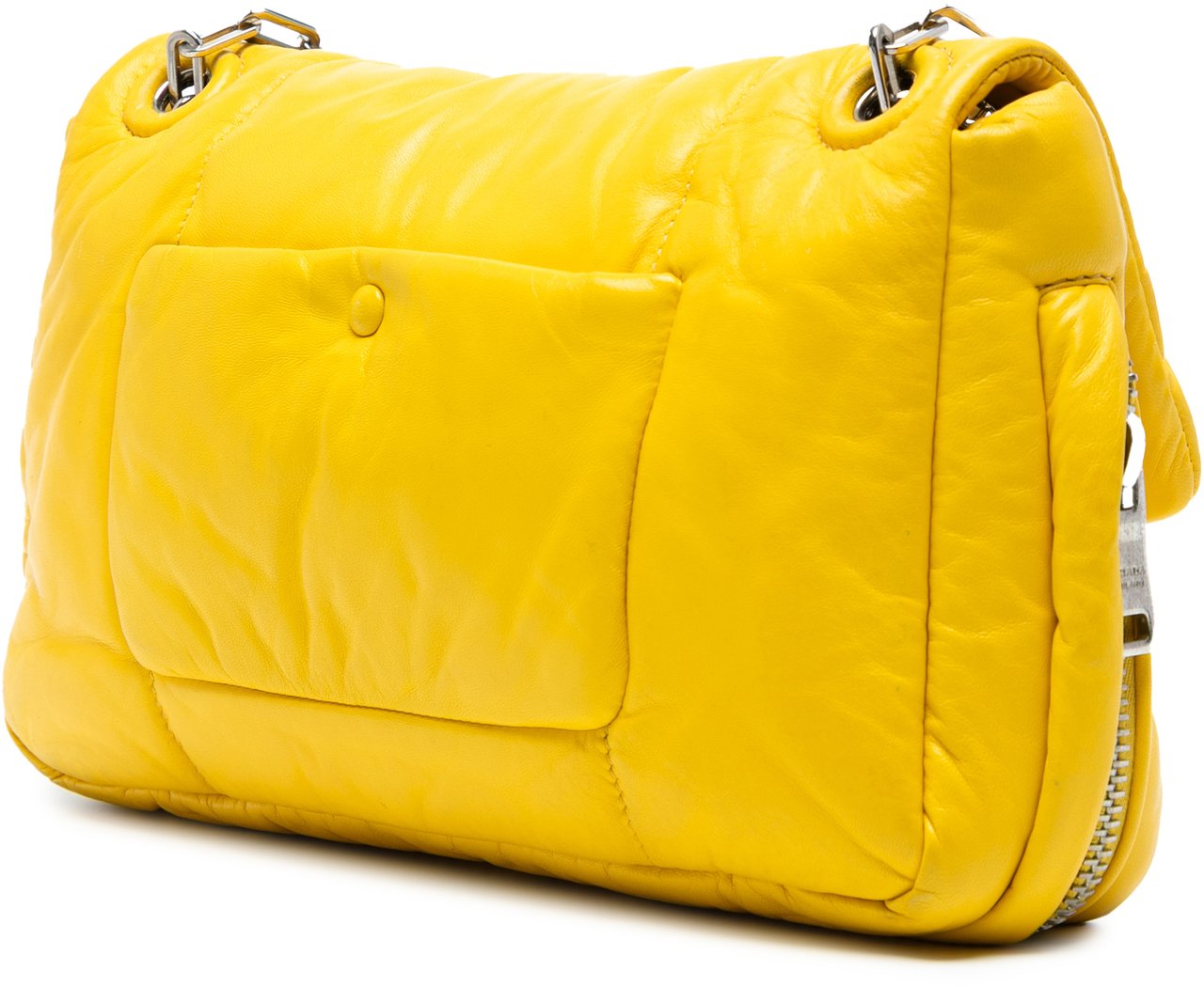 Prada Nappa Bomber Sound Lock Chain Flap Geel