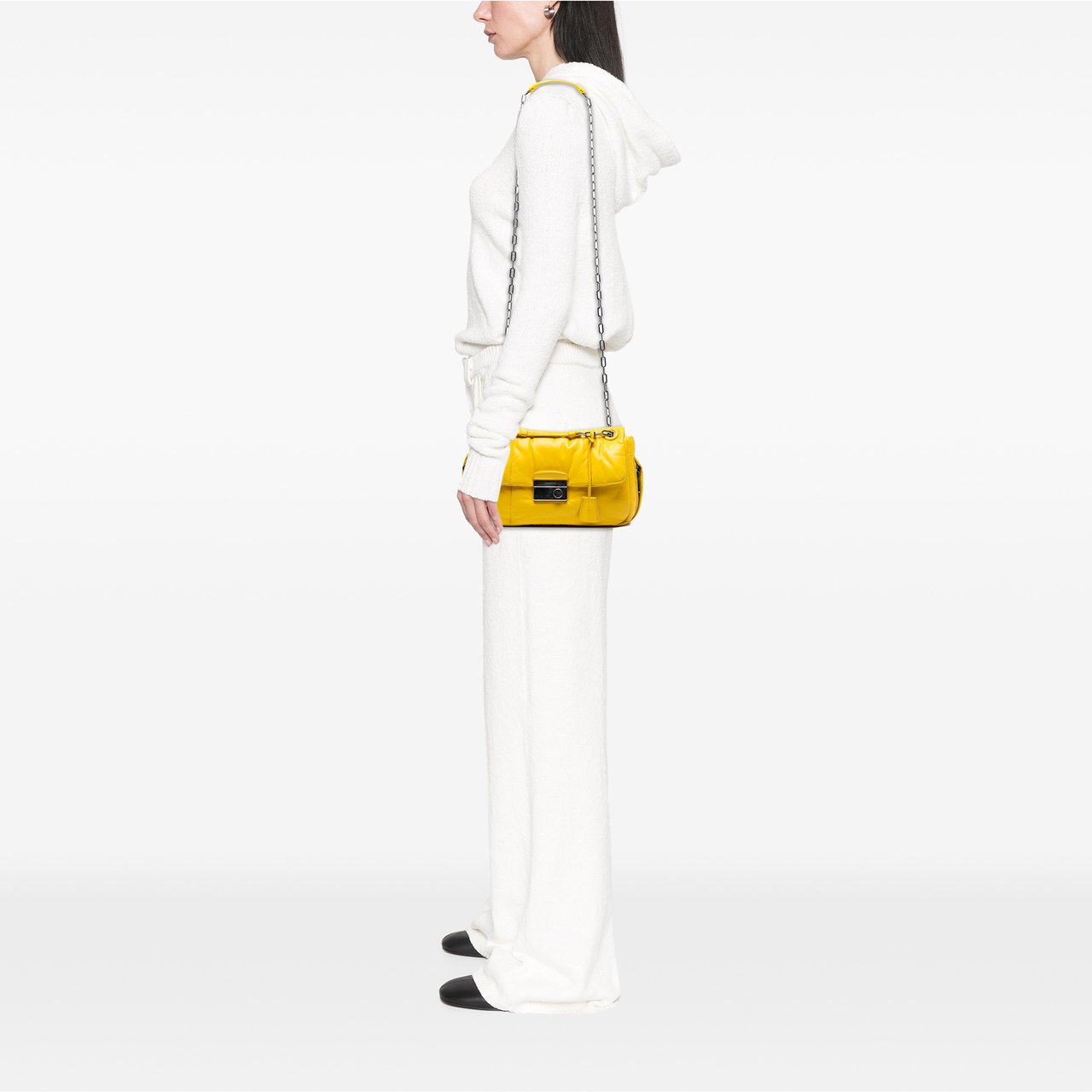 Prada Nappa Bomber Sound Lock Chain Flap Geel