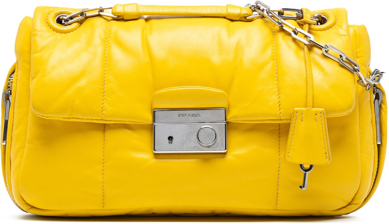 Prada Nappa Bomber Sound Lock Chain Flap Geel