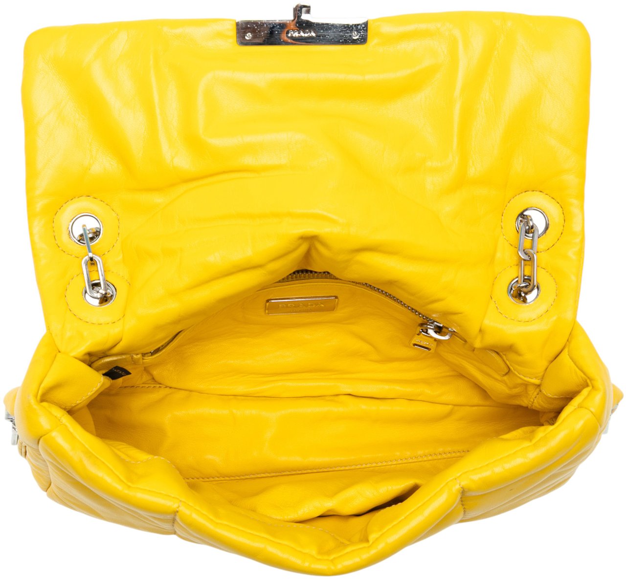 Prada Nappa Bomber Sound Lock Chain Flap Geel