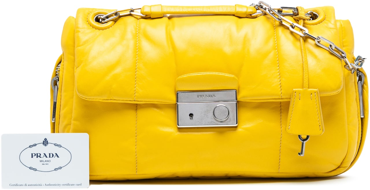 Prada Nappa Bomber Sound Lock Chain Flap Geel