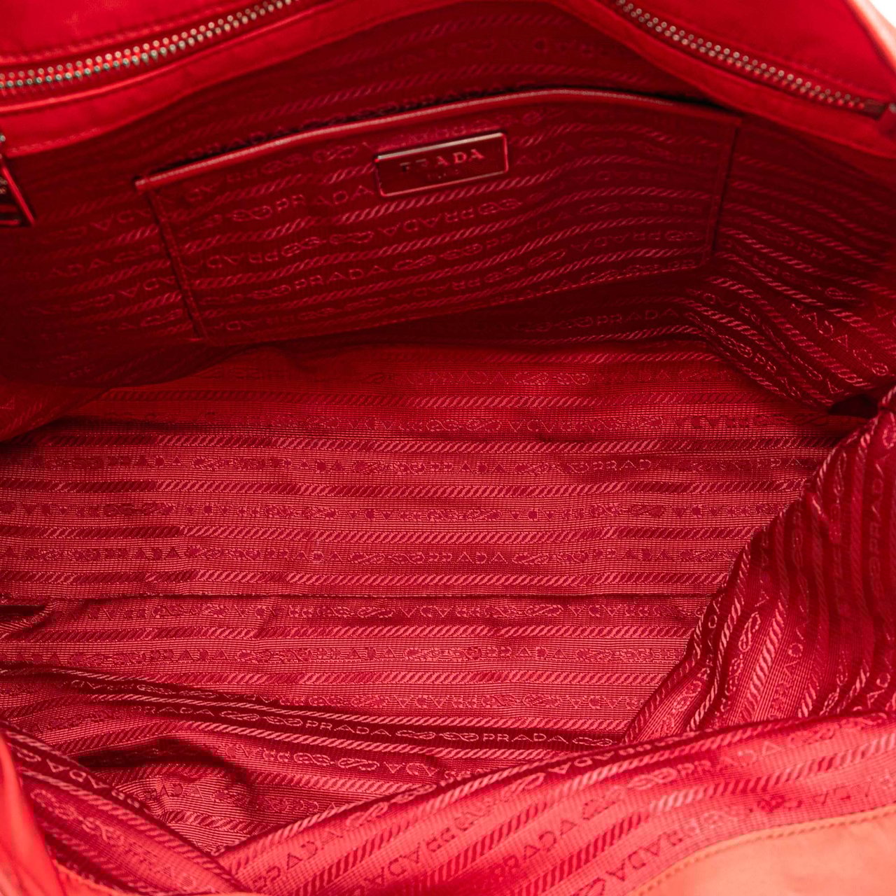Prada Saffiano Trimmed Tessuto Open Convertible Tote Rood