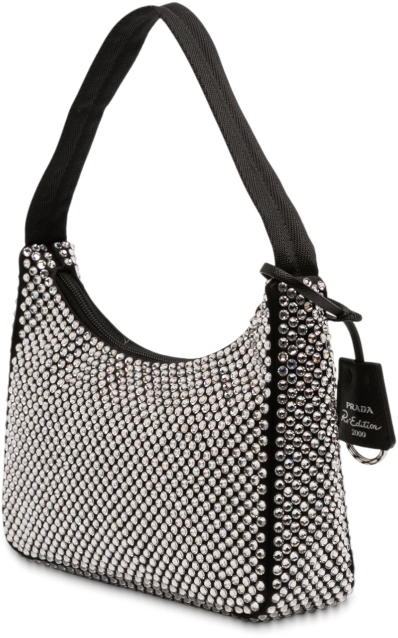 Prada Mini Satin Crystal Re Edition 2000 Shoulder Bag Zwart