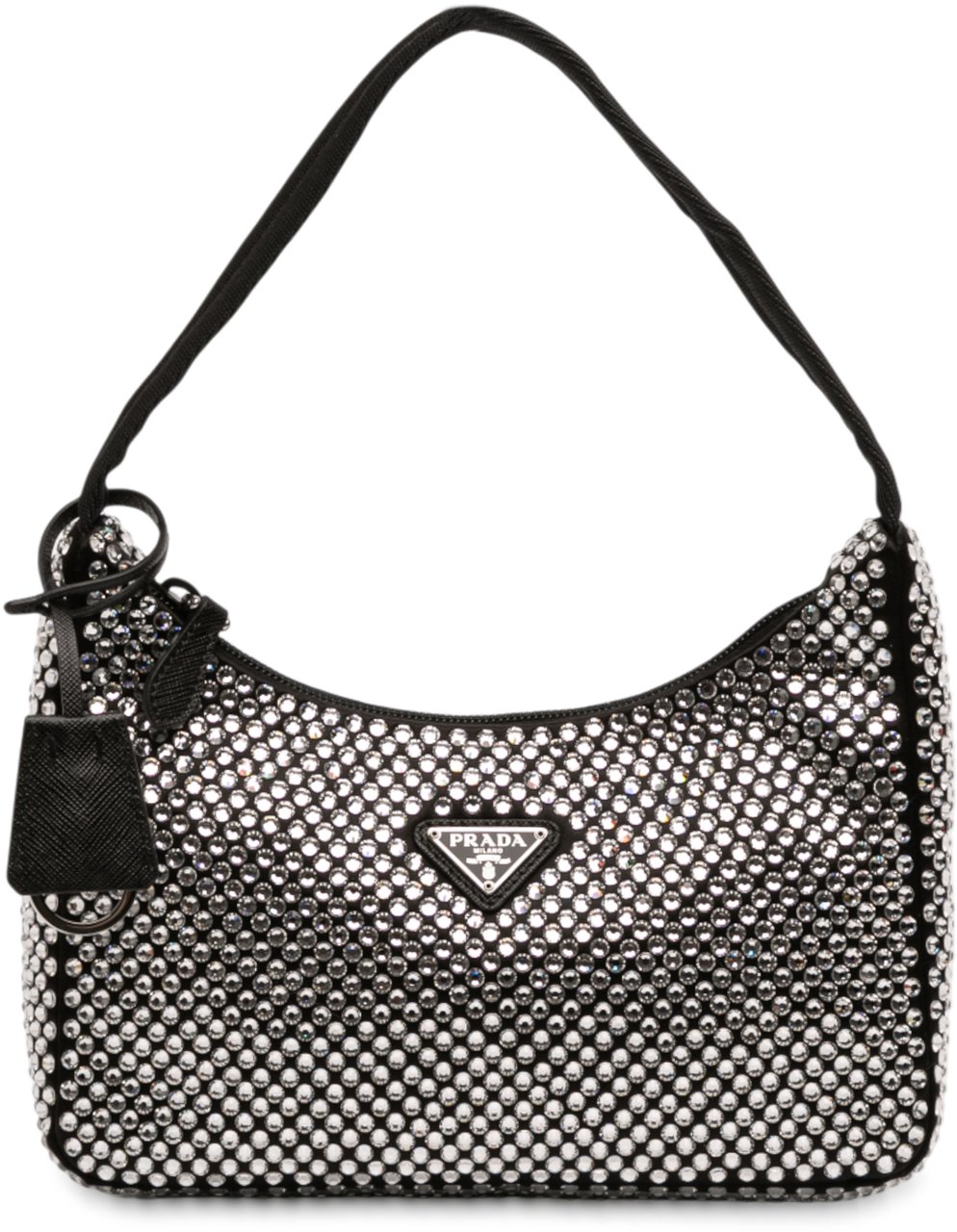 Prada Mini Satin Crystal Re Edition 2000 Shoulder Bag Zwart