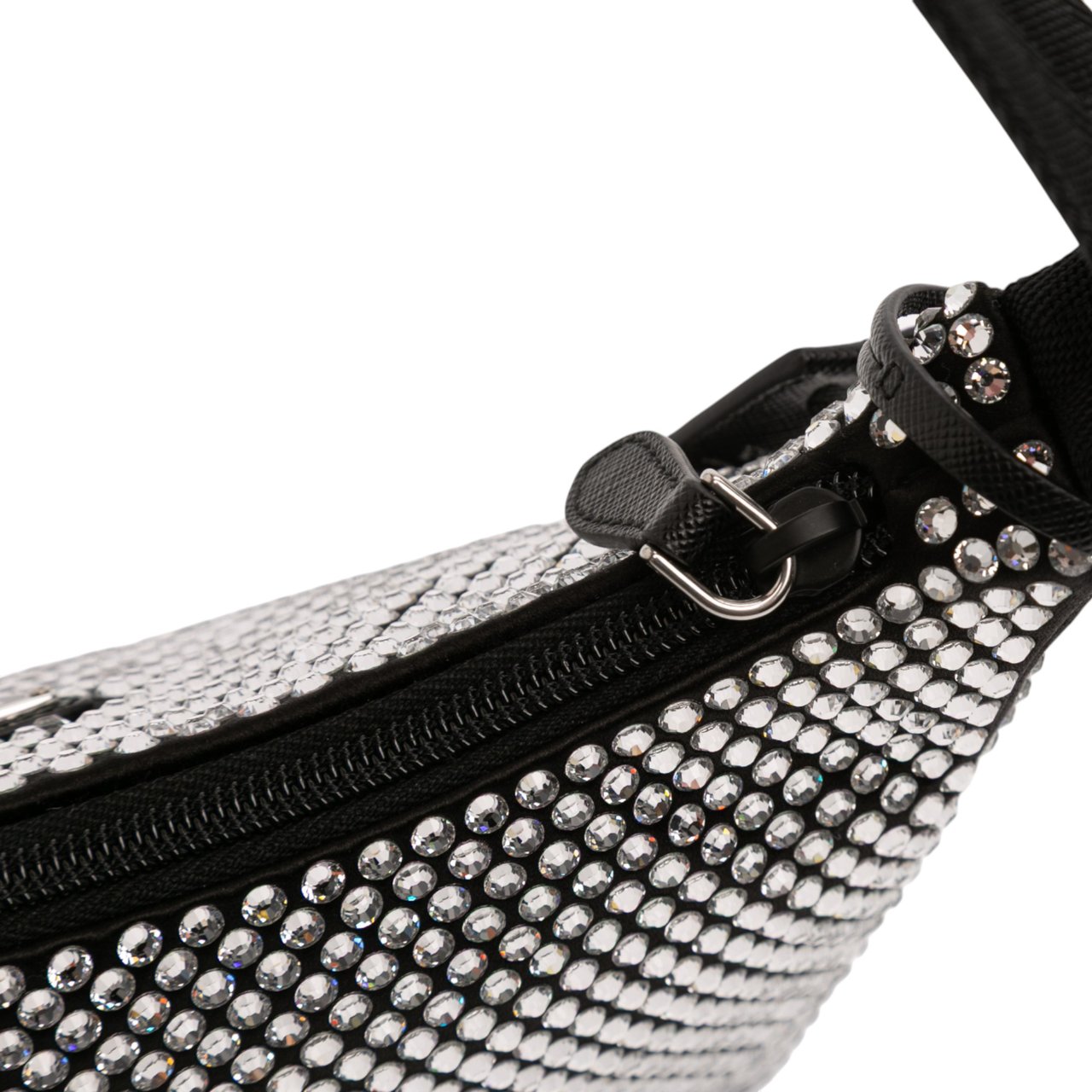 Prada Mini Satin Crystal Re Edition 2000 Shoulder Bag Zwart