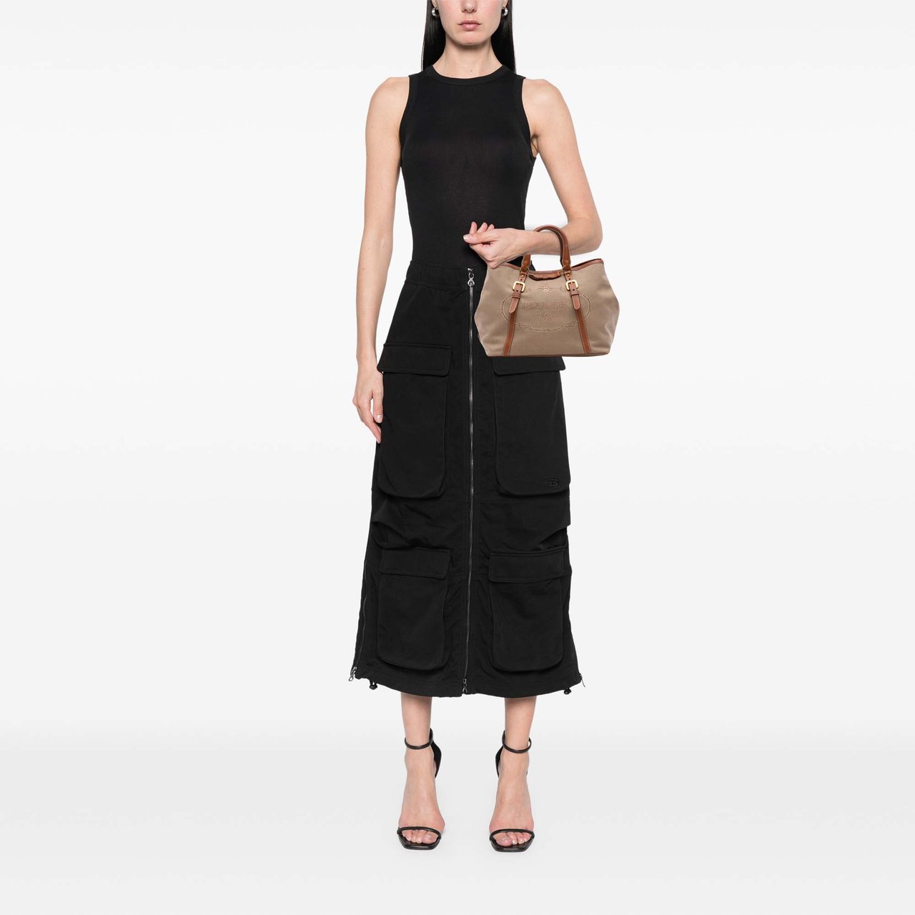 Prada Canvas Canapa Logo Bow Satchel Bruin