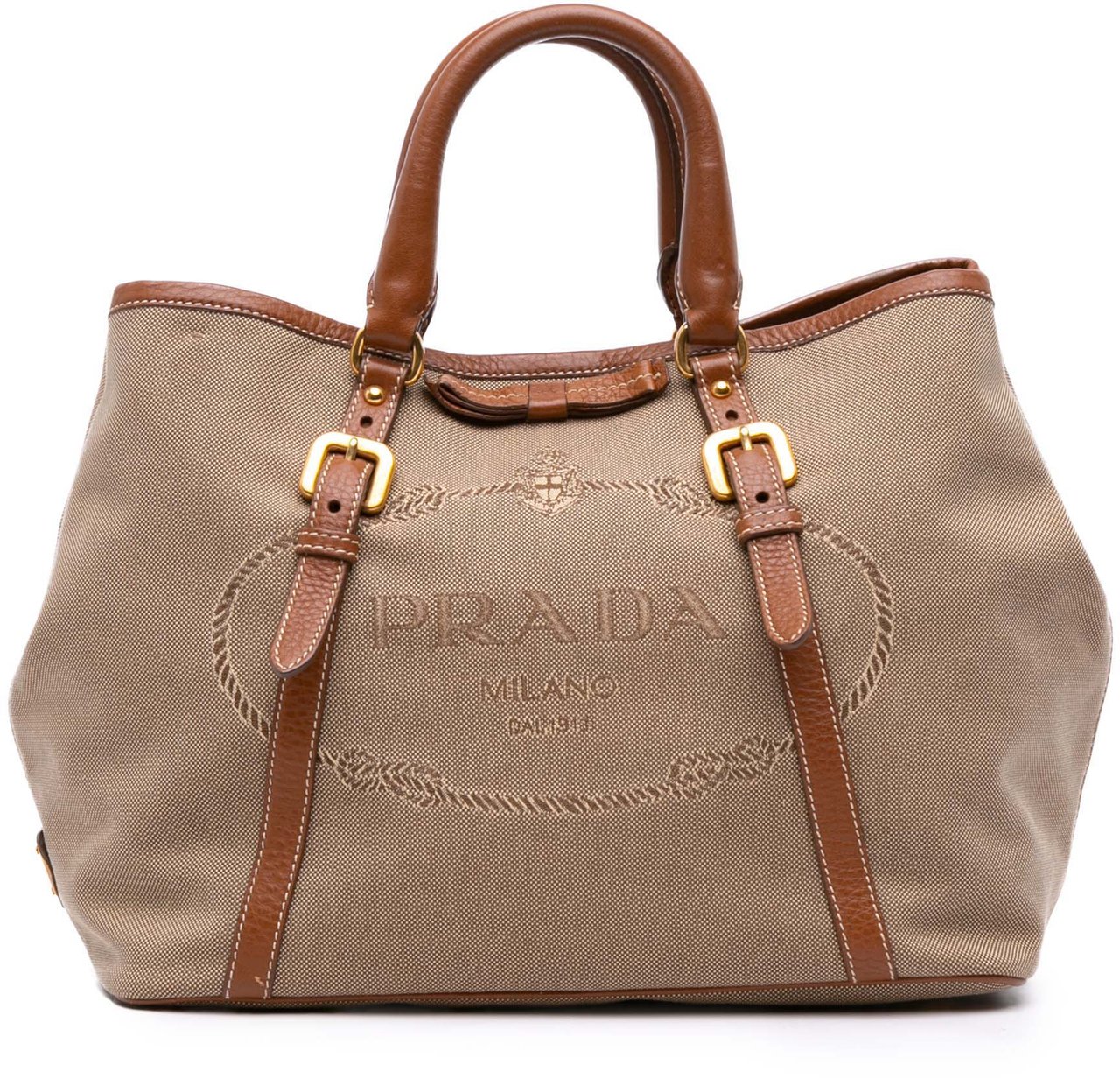 Prada Canvas Canapa Logo Bow Satchel Bruin