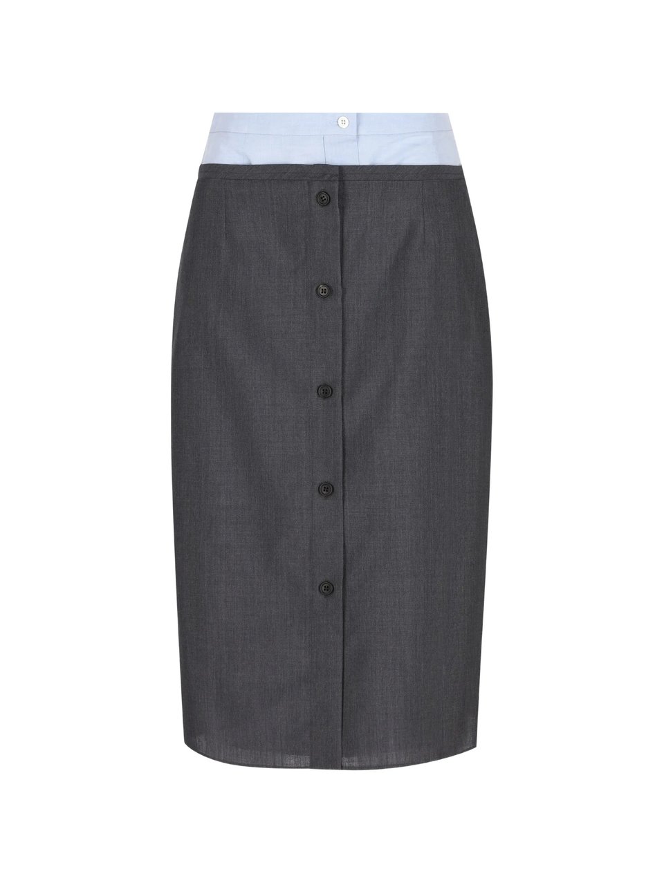 Prada Straight-Silhouette Midi Skirt With Button-Down Closure And Contrasting Waistband Grijs
