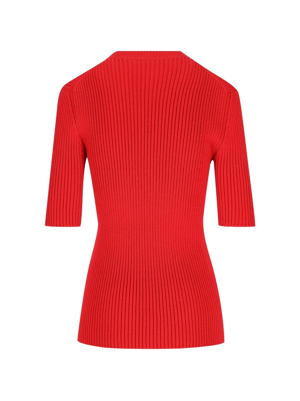 Prada Fitted Ribbed Top With Round Neckline And Subtle Branding Rood