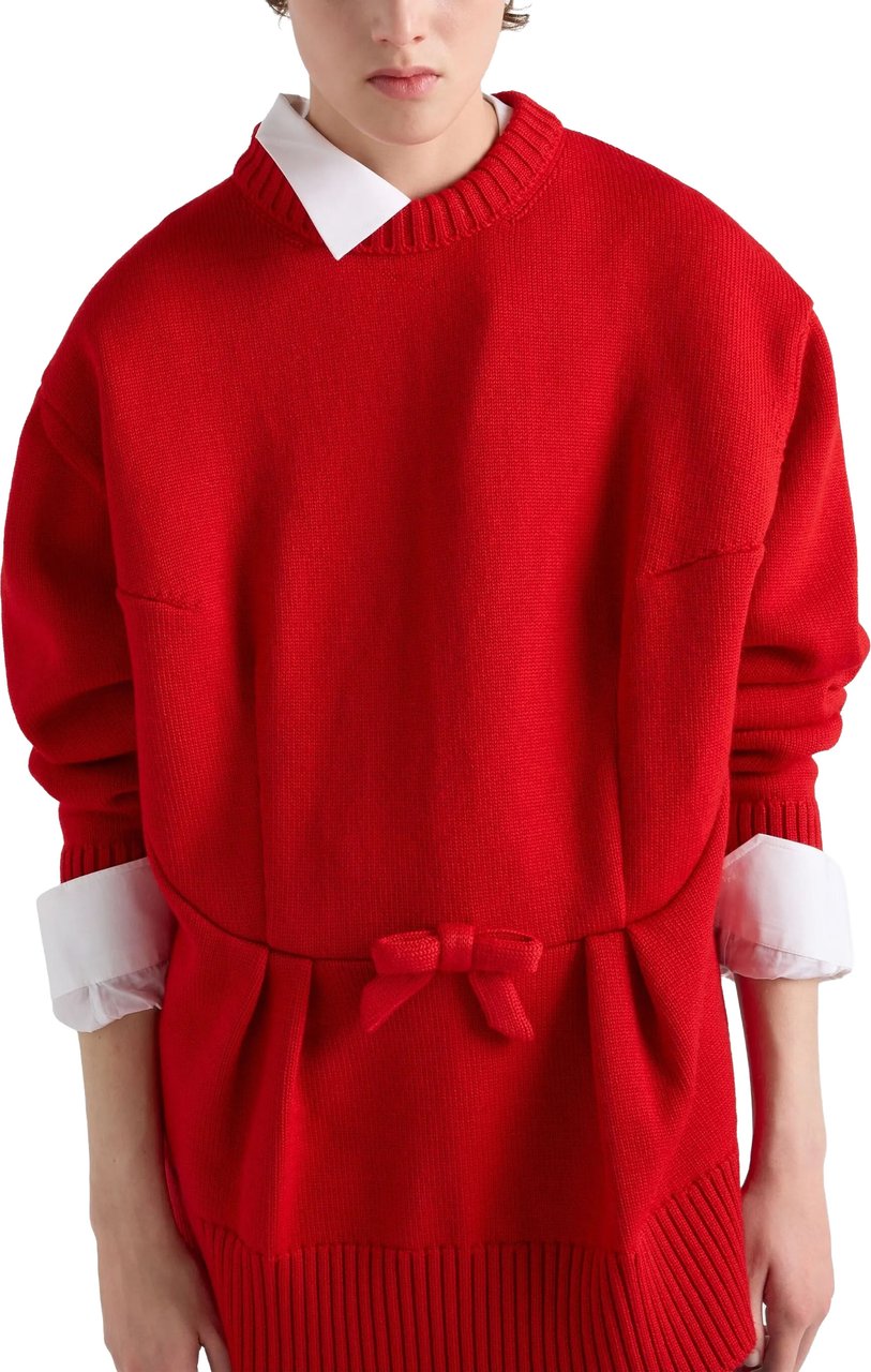 Prada Vibrant Red Relaxed-Fit Knit Sweater Rood