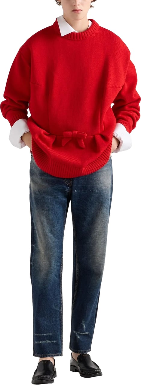 Prada Vibrant Red Relaxed-Fit Knit Sweater Rood