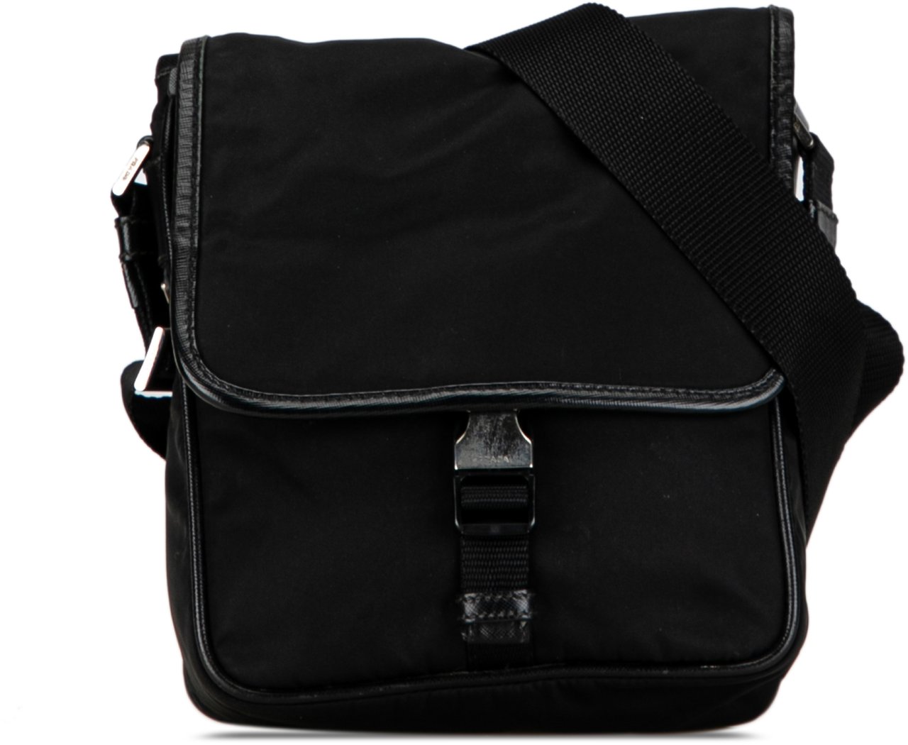 Prada Tessuto Buckle Messenger Bag Zwart