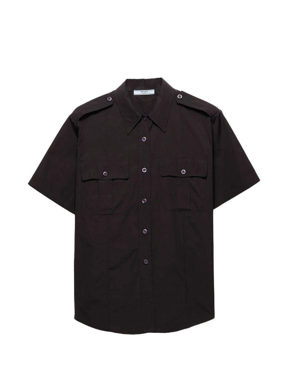 Prada Dark Popeline Boxy Short-Sleeved Shirt Zwart