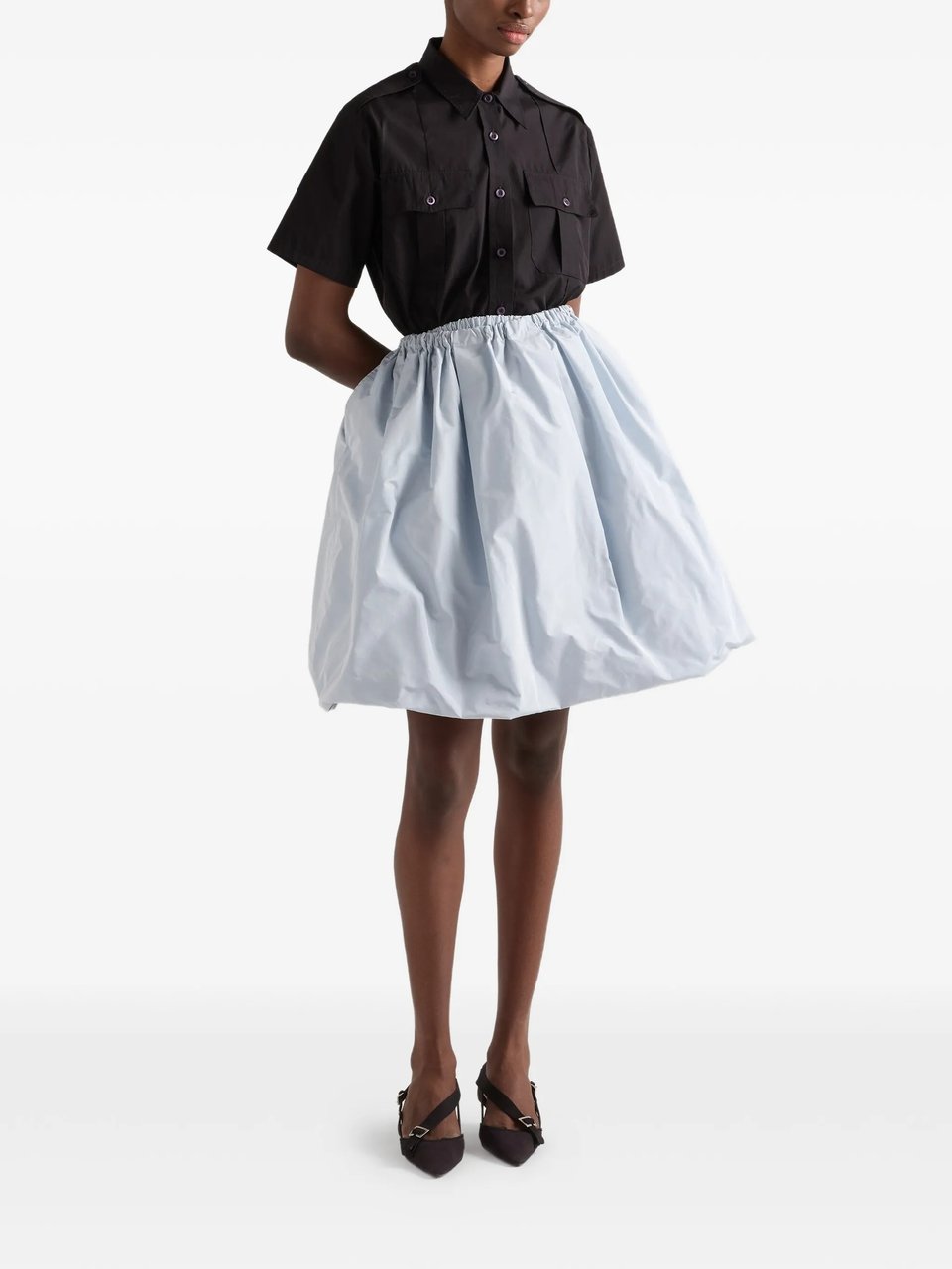 Prada Dark Popeline Boxy Short-Sleeved Shirt Zwart