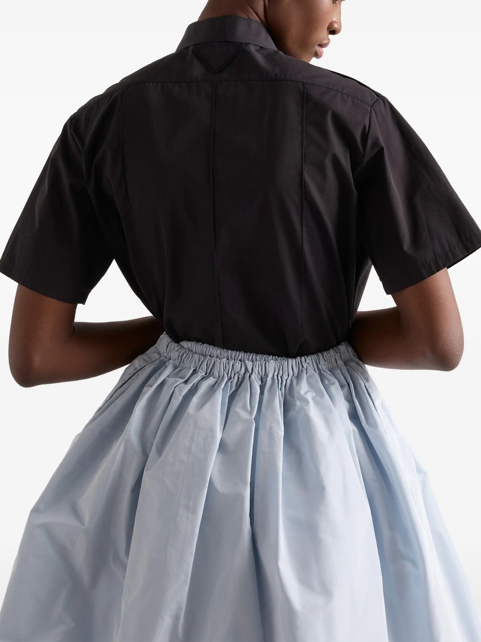 Prada Dark Popeline Boxy Short-Sleeved Shirt Zwart