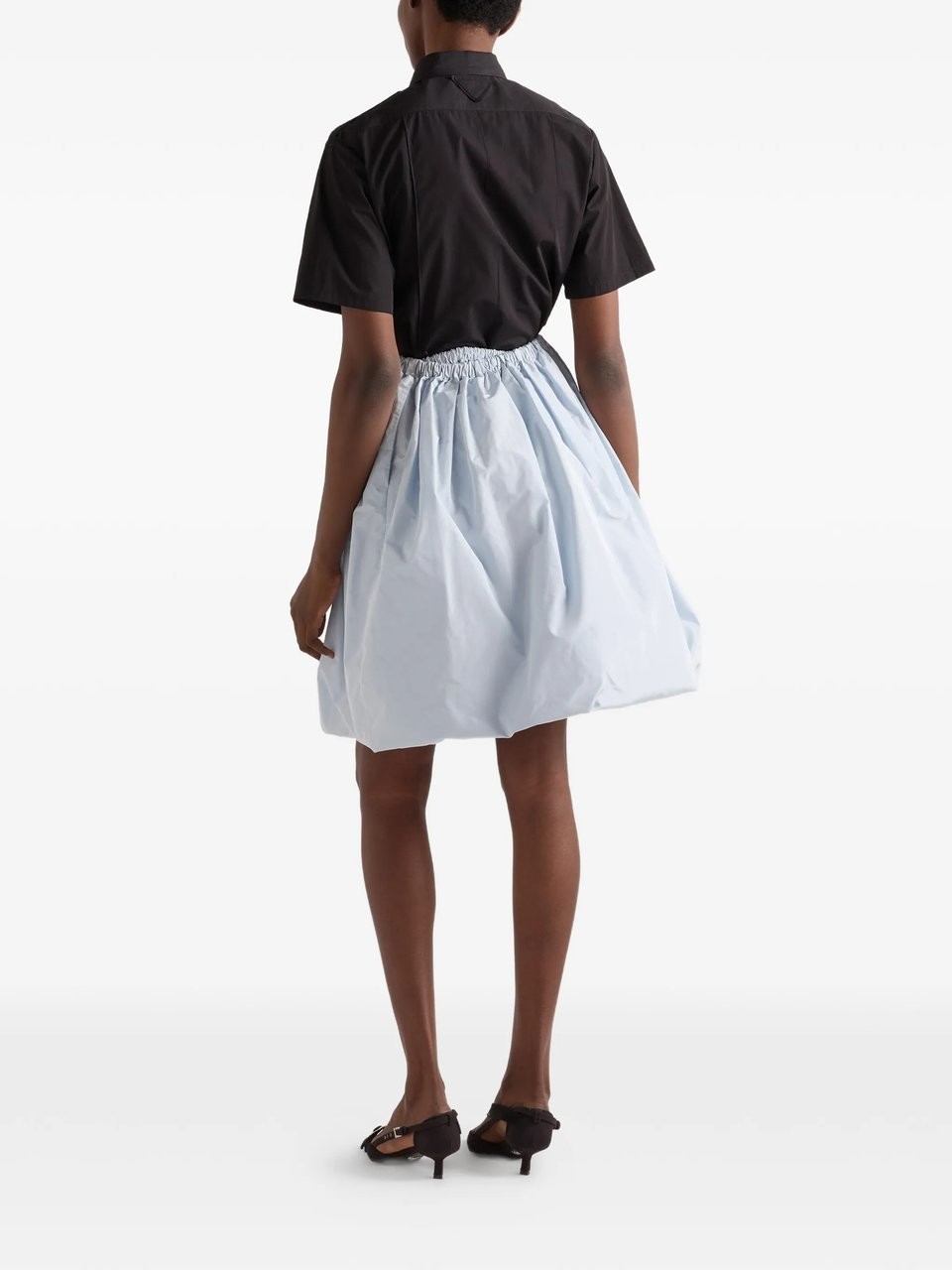 Prada Dark Popeline Boxy Short-Sleeved Shirt Zwart