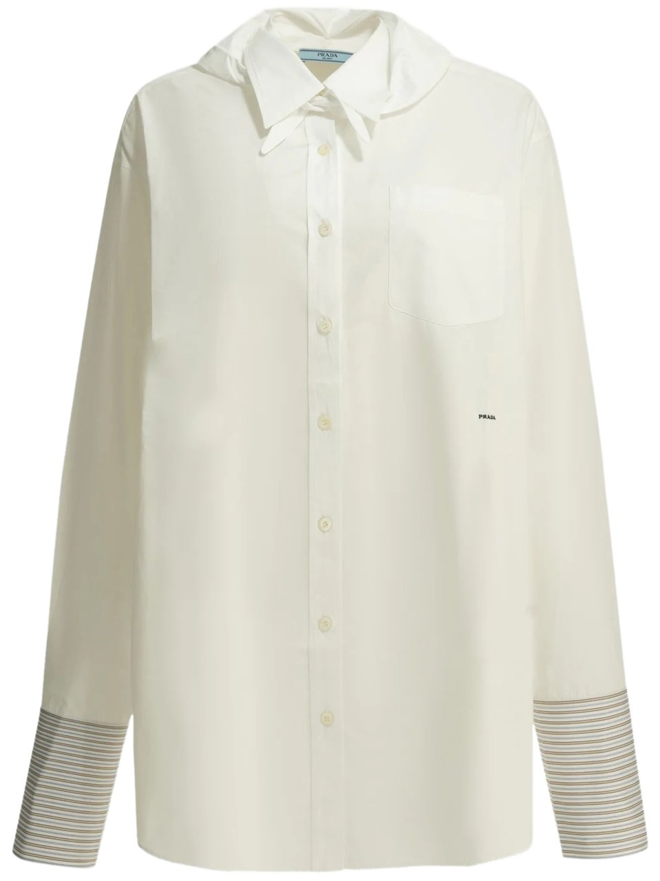 Prada Button-Down Shirt With Pointed Collar And Subtle Stripe Cuffs Wit