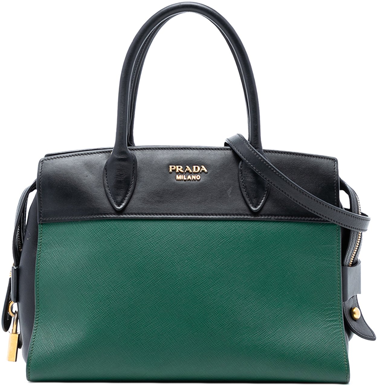 Prada Saffiano and City Calf Esplanade Satchel Groen