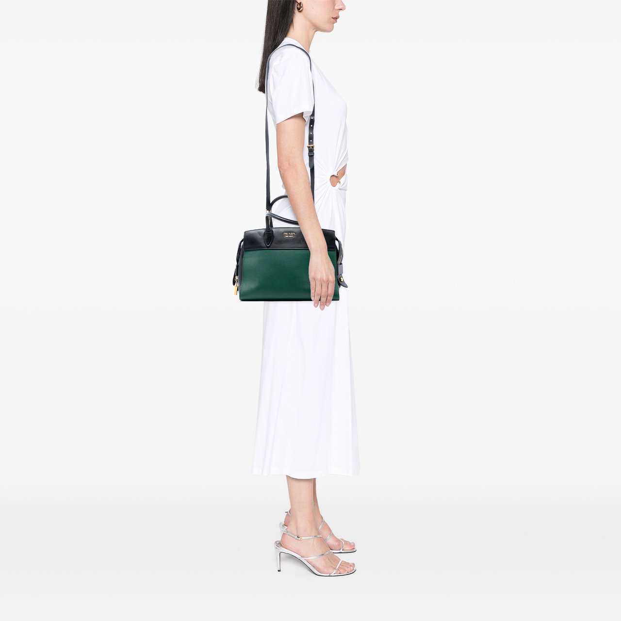Prada Saffiano and City Calf Esplanade Satchel Groen