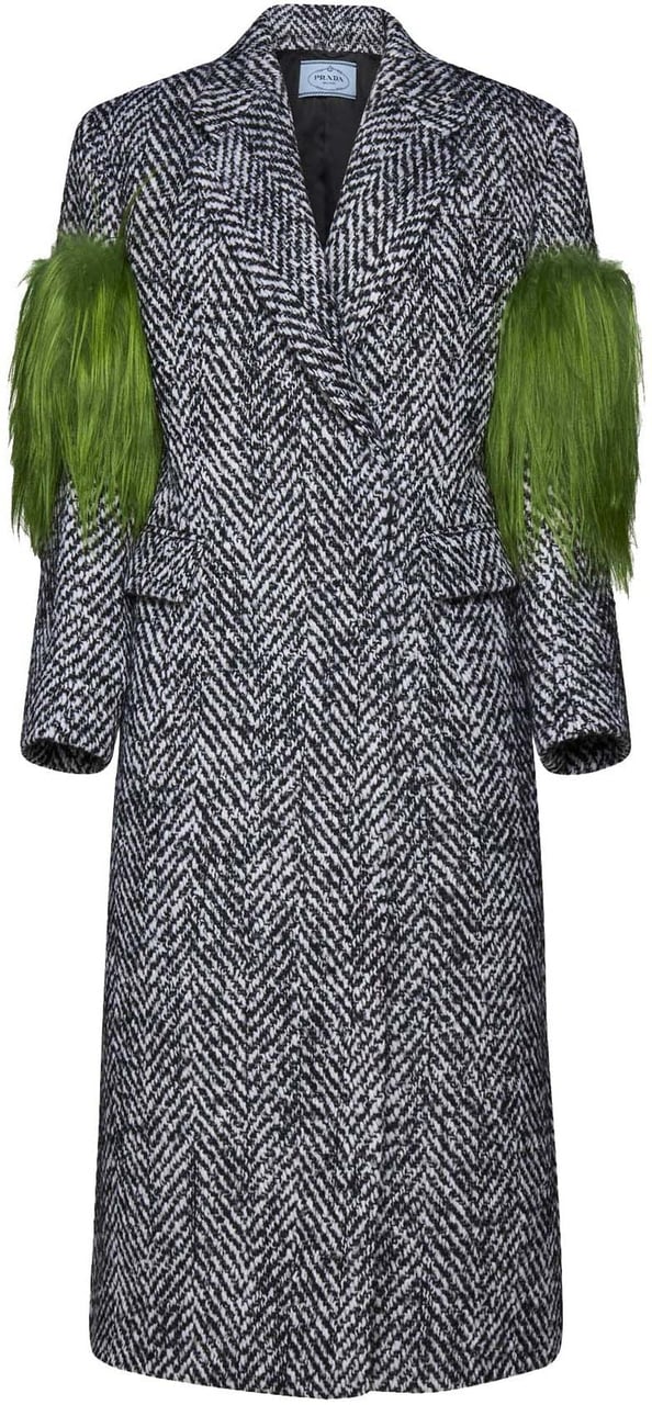 Prada Herringbone Wool Coat Grijs