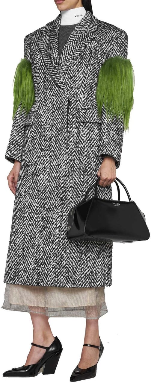 Prada Herringbone Wool Coat Grijs