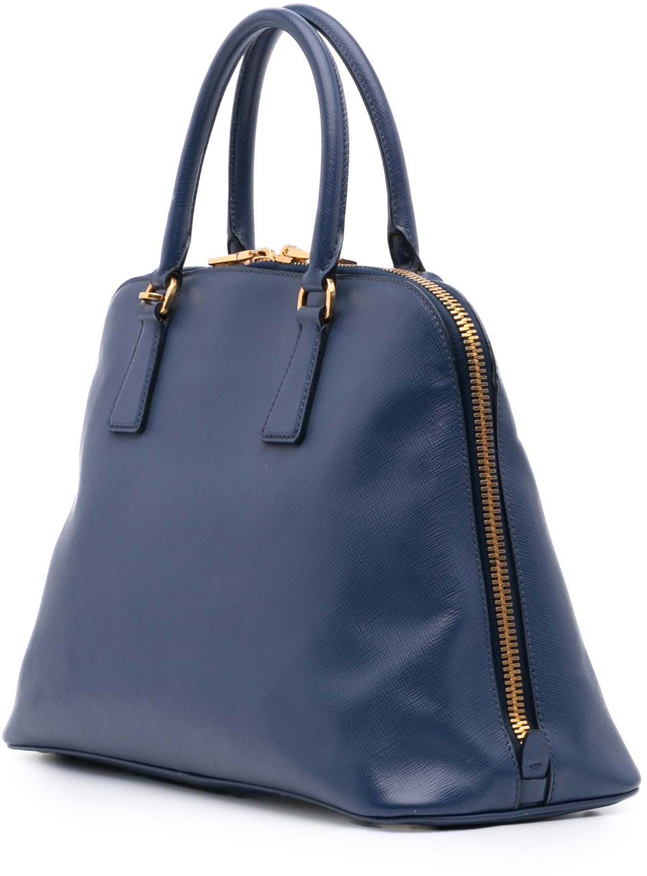 Prada Medium Saffiano Lux Promenade Satchel Blauw