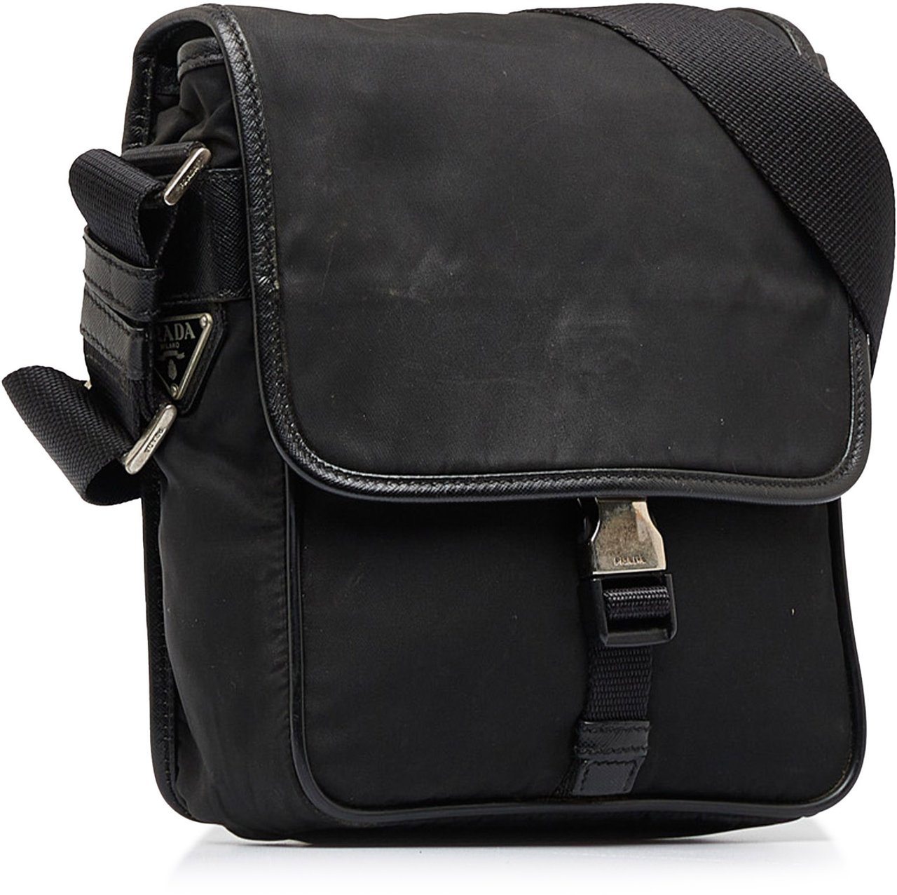 Prada Tessuto Buckle Messenger Bag Zwart
