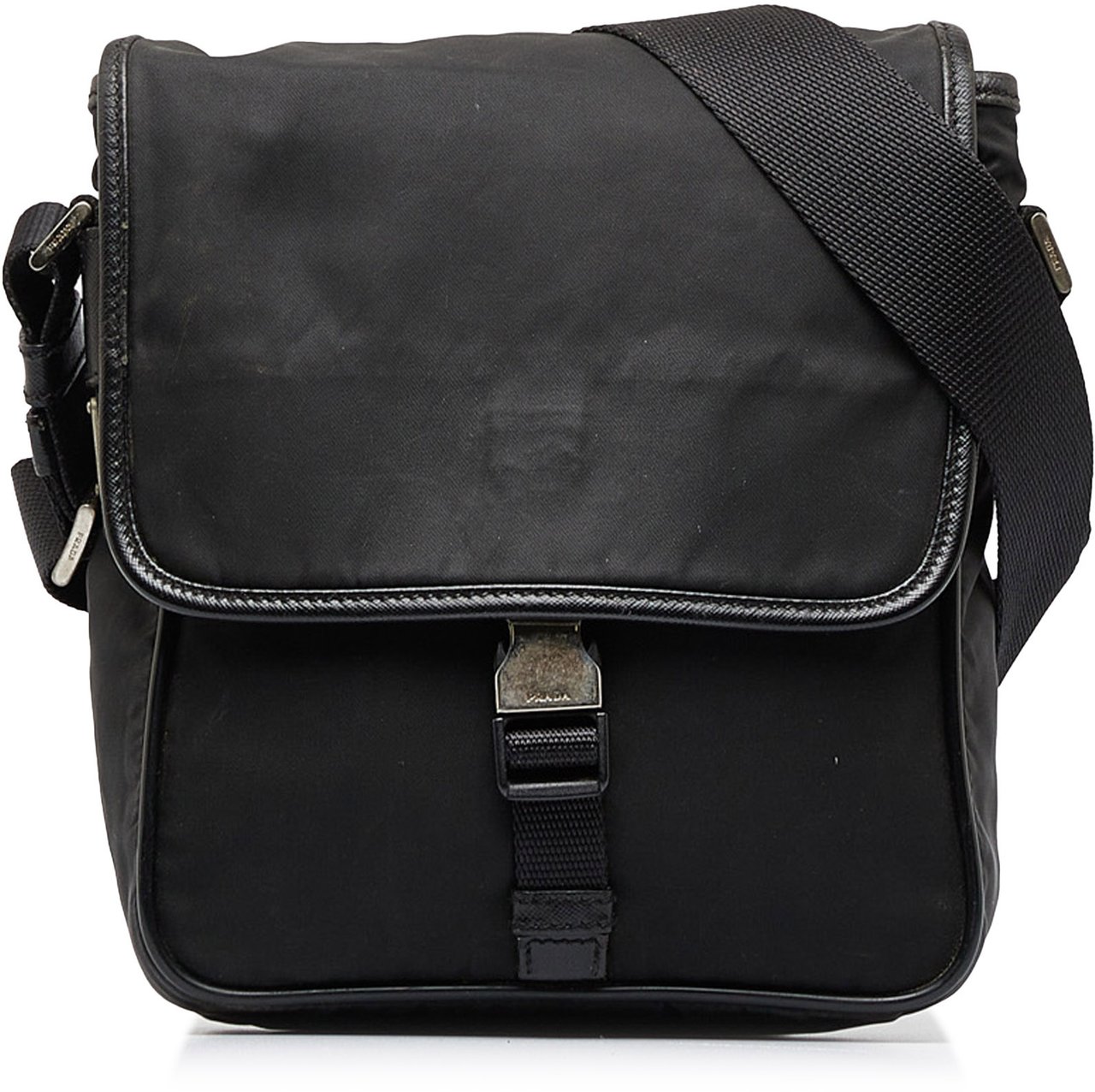 Prada Tessuto Buckle Messenger Bag Zwart