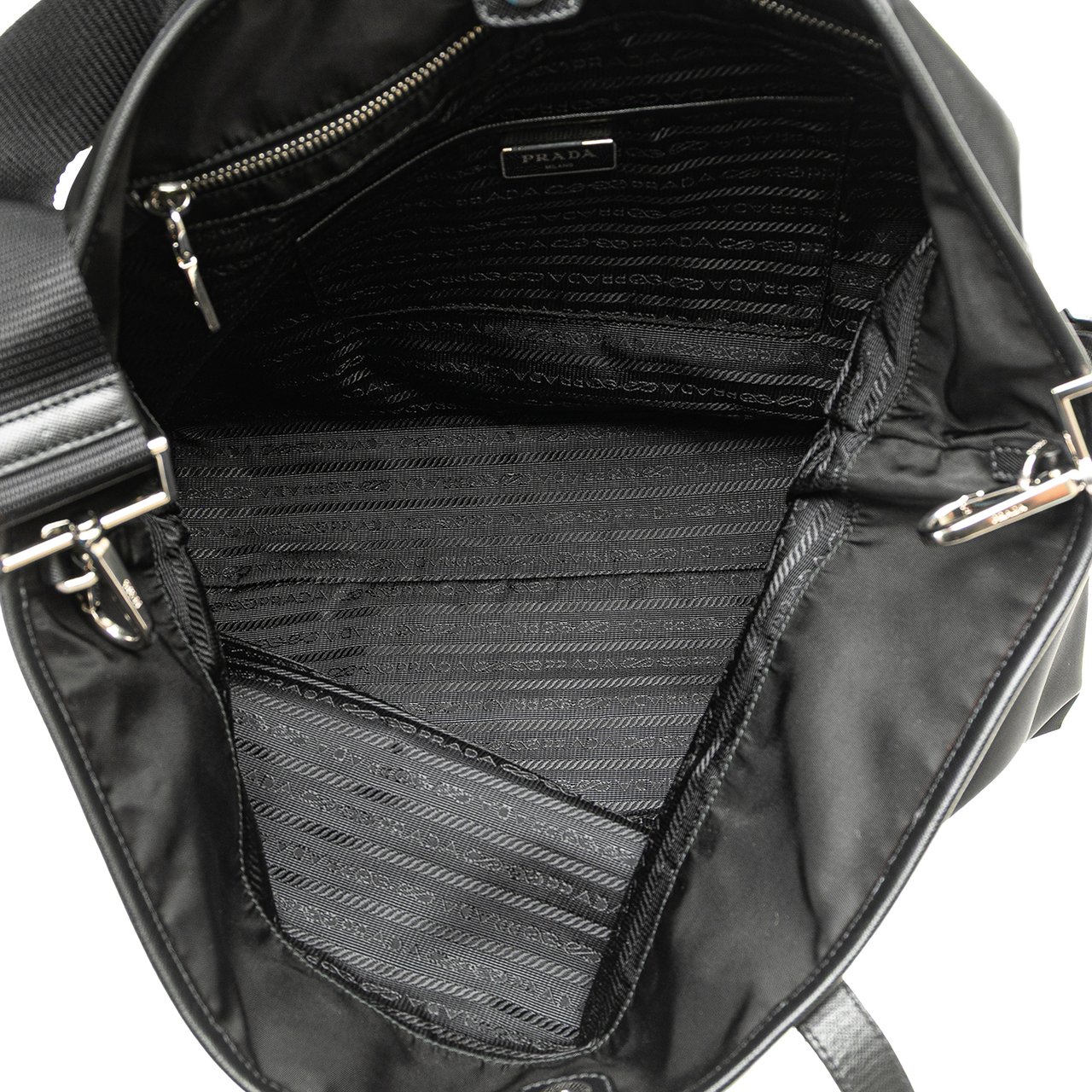 Prada Tessuto Saffiano Trimmed Open Convertible Tote Zwart
