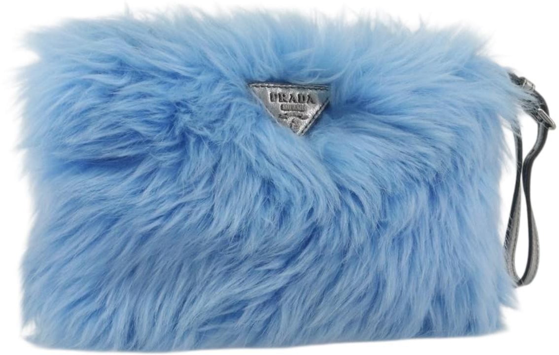 Prada Clutch Faux Fur Oversized Blauw