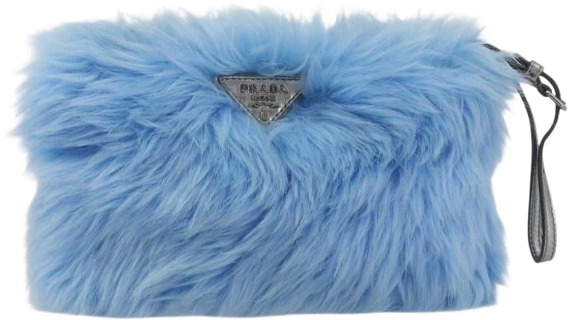 Prada Clutch Faux Fur Oversized Blauw