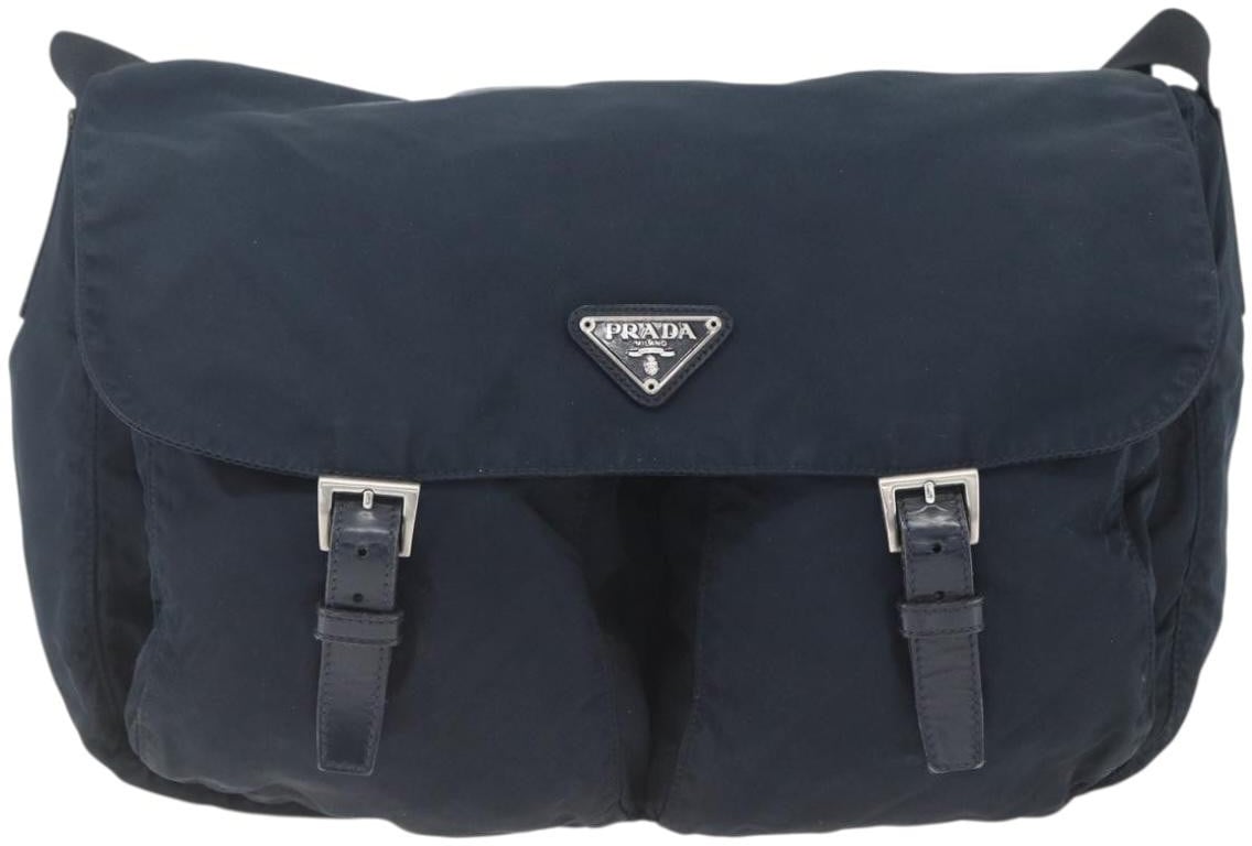 Prada Prada Zip Buckle Messenger Bag Tessuto Large Navy