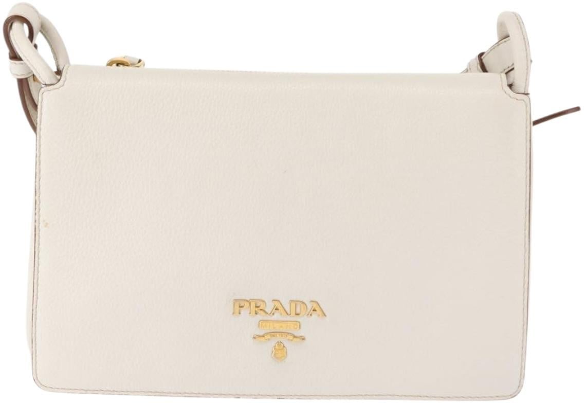 Prada Prada Flap Crossbody Bag Vitello Daino Medium Wit