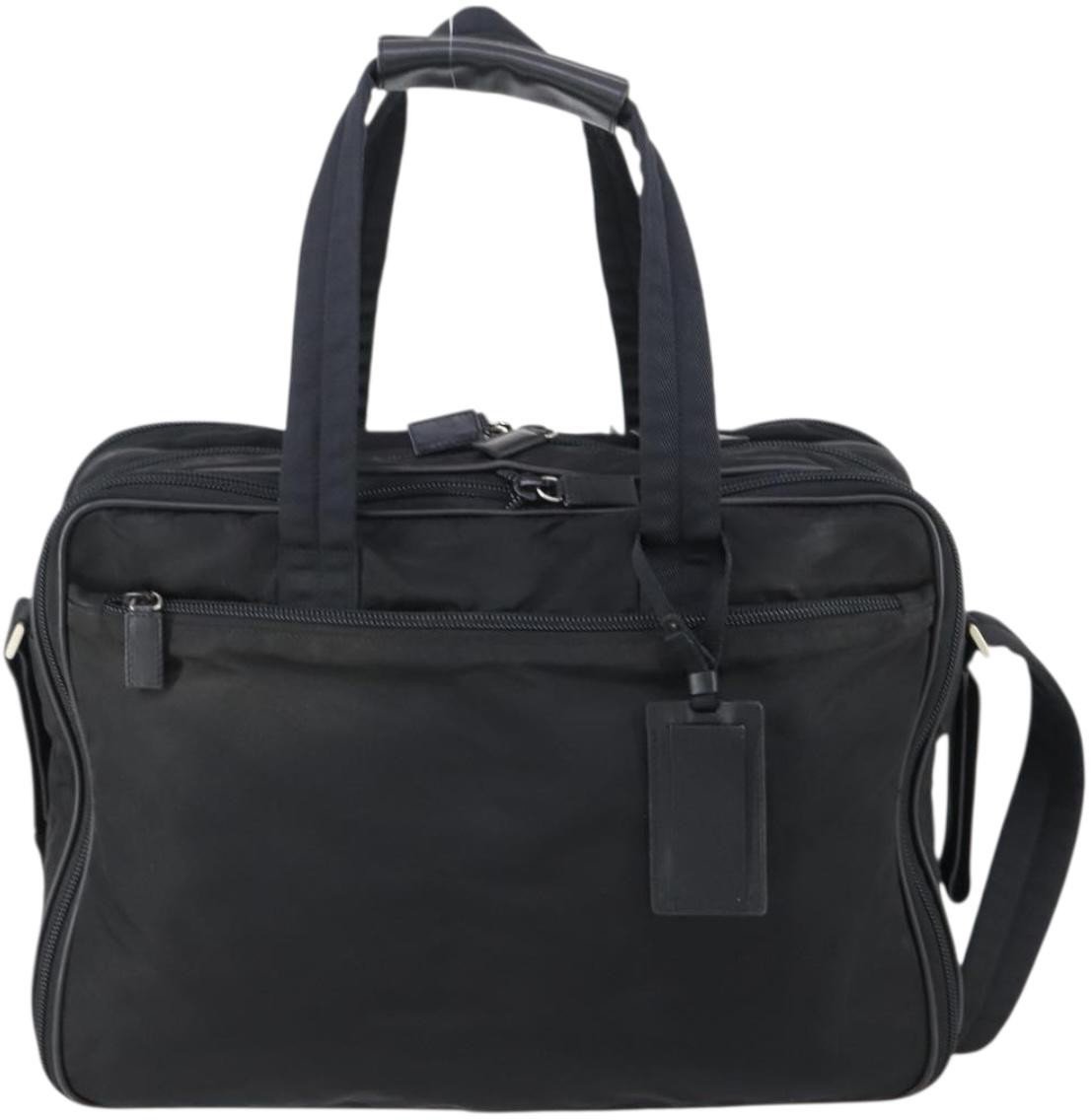 Prada Prada Porta Computer Briefcase Tessuto and Saffiano Leather Medium Zwart