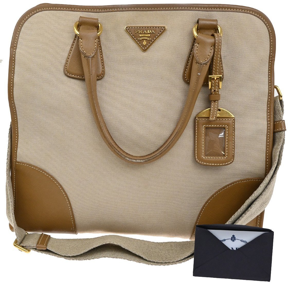 Prada Prada Convertible Tote Canvas and Saffiano Leather Large Beige