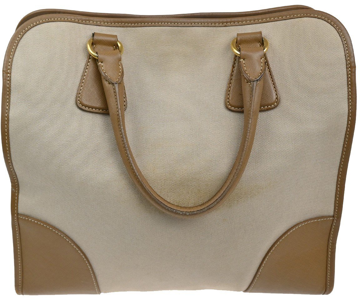 Prada Prada Convertible Tote Canvas and Saffiano Leather Large Beige