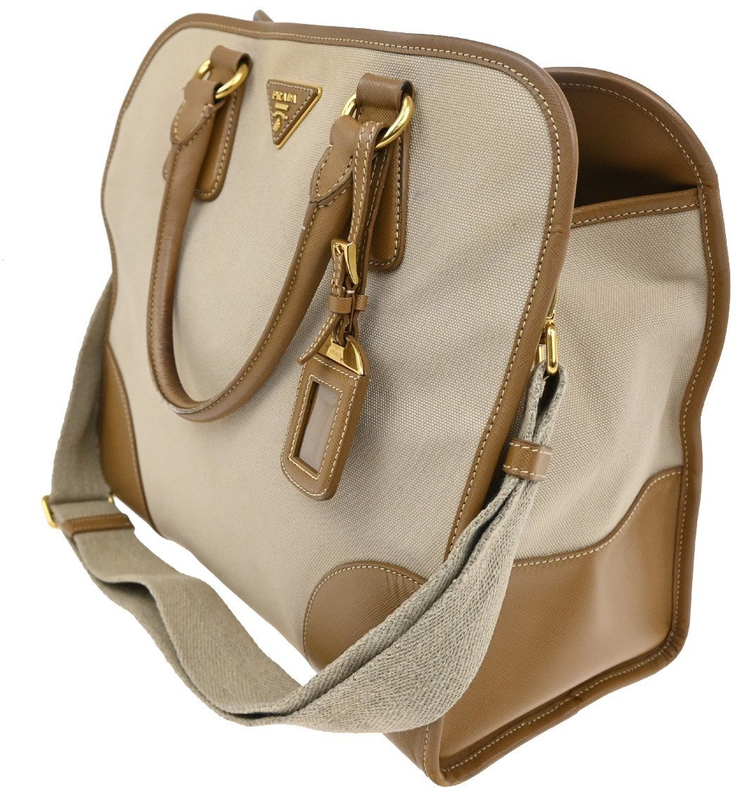 Prada Prada Convertible Tote Canvas and Saffiano Leather Large Beige