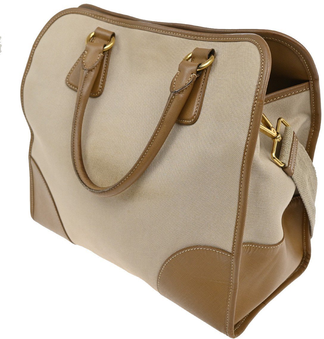 Prada Prada Convertible Tote Canvas and Saffiano Leather Large Beige