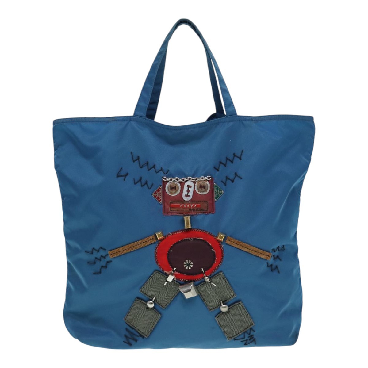 Prada Prada Robot Open Tote Tessuto Large Blauw