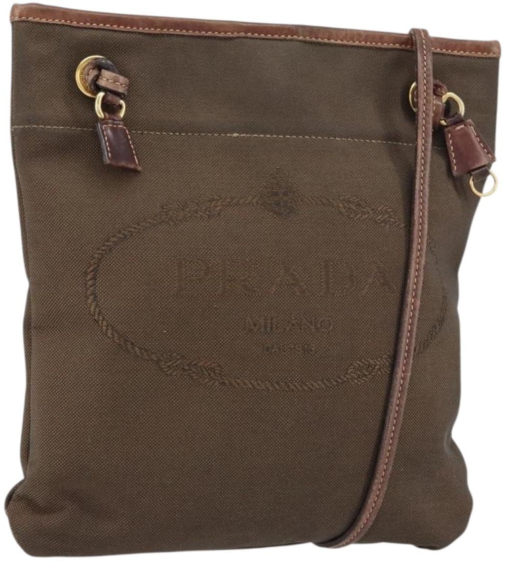 Prada Prada Logo Flat Messenger Canvas Medium Bruin