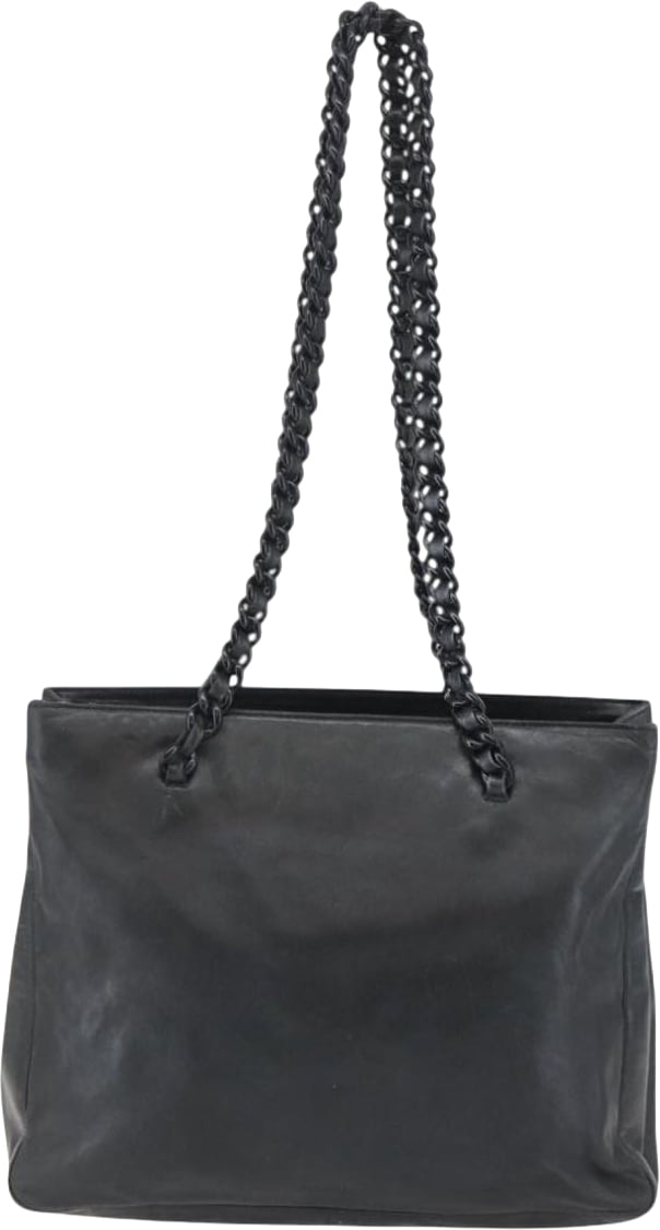 Prada Vintage Chain Tote Leather Zwart