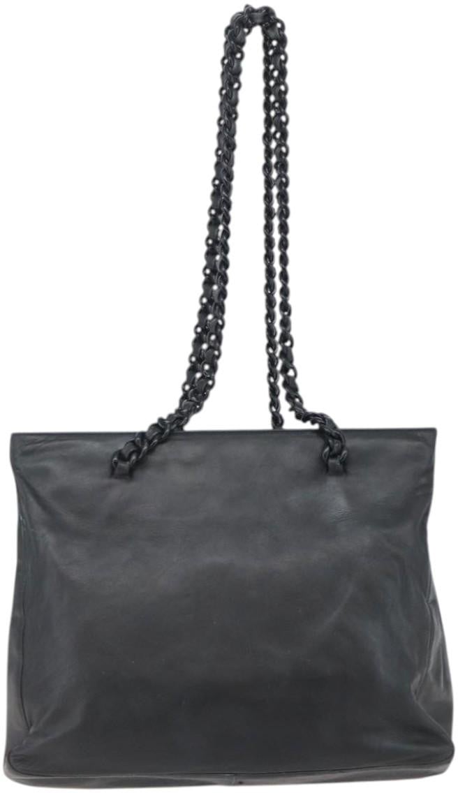 Prada Vintage Chain Tote Leather Zwart